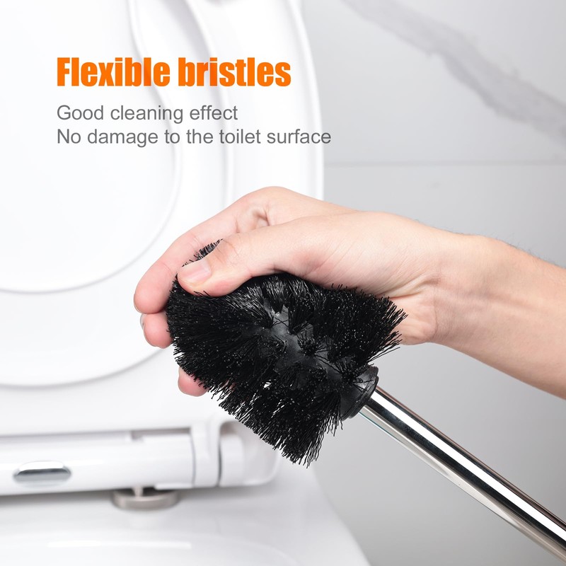 Ibergrif 4PCS Toilet Brushes Replacement, Stainless Steel Handle Toilet Brushes