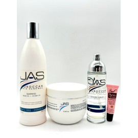 JAS Moroccan Hair Renewal Shampoo and Conditioner 16 Oz + Styling Serum Argan Oil & Jojoba Oil 4 Oz "Free Lip Plumping Gloss 10 ml"