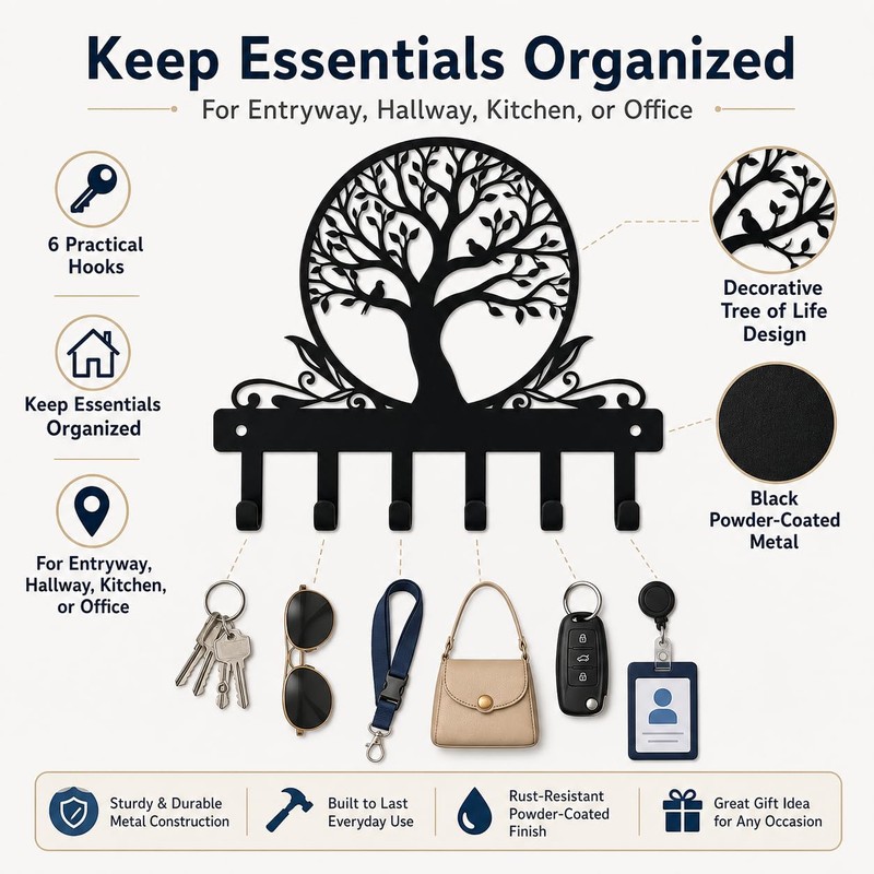 IASIRTGN Tree of Life Key Holder for Wall, Wall-Mounted Metal