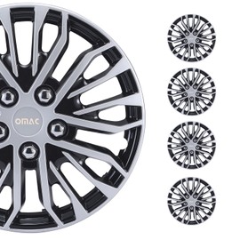 OMAC Silver & Black Hub Caps 17 Inch Set of 4, Tapas para Rines 17, Premium Wheel Covers 17 Inch, R17 Rim Cover Set, Snap On Durable Car Replacement Exterior Accessories