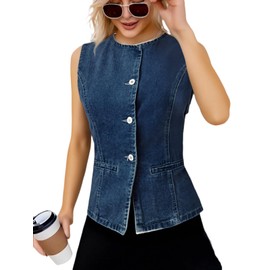 Lynroxia Sleeveless Collar Denim Jean Jacket Vest Summer Button Front Casual Denim Jackets with Pockets Blue L