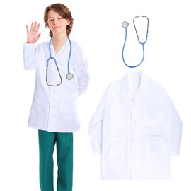 Moiuguli Doctor Costume Children, Doctor's Coat Children Doctor Lab Coat Children Scientist Unisex with Stethoscope Accessories Doctor Toy Children Boys Girls Fancy Dress Costumes from 2 3 4 5 6 7 8 9