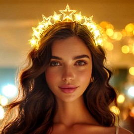 Light Up Star Headband Rhinestone LED Headbands Glow Party Hair Accessories for Women (Gold)