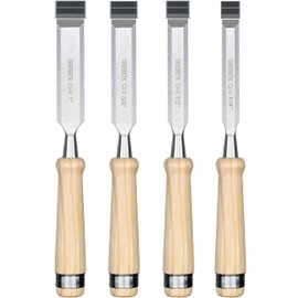 GREBSTK 11in Wood Chisel Set for Woodworking, 4pcs Chrome Vanadium Steel Bevel-Edge Bench Chisels with Cap, Comfortable Extra Large Solid Wood High Impact Handle
