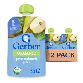 Gerber Stage 2 Baby Food, Organic Pear Spinach Puree Pouch, 2 Servings of Fruit and Veggie, No Added Sweetener, No Artificial Colors or Flavors, 12-Pack