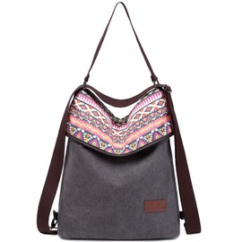 Travistar Women's Canvas Shoulder Bag, Backpack, Large Handbag, Vintage Women's Shoulder Bag, Anti-theft Bag, Women's Hobo Bag for Everyday Life, Office, School, Excursions, Shopping Canvas, Printed grey 02