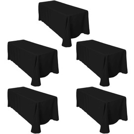 LTC LINENS 5-Pack Black Rectangular Tablecloths 90 in x 132 in with Rounded Corners - Ideal for 6 ft Tables with Floor-Length Drop - Wrinkle Resistant Polyester Fabric Cloth Table Covers for Party