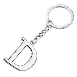 Initial Letter Keychain Alphabet Key Rings Stainless Steel Letter Charm Keychain for Women (Letter D)