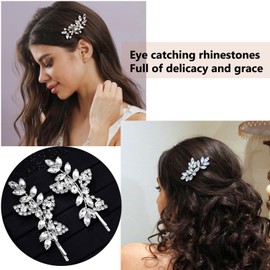 2PCS Silver Hair Clips for Women Rhinestone Barrette Crystal Clips for Short Hair Sparkly Bride Wedding Hair Accessories Elegant Jewelry Hair Decorations Party Gift (Rhinestone)
