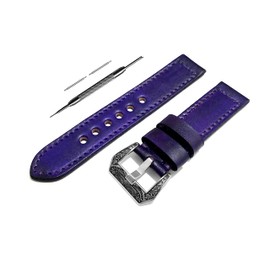 NICKSTON Purple Brushed Genuine Leather Strap Compatible with Garmin Forerunner 55 Smartwatches Band Pins Tool B20 (1. Engraved Silver Color Buckle)