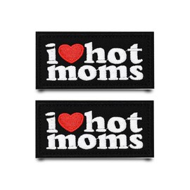 2 Pcs I Love Hot Moms Funny Emblem Patch Tactical Hook & Loop Sew On Embroidered Fastener Applique Flag Patches for Jacket,T-Shirt,Clothes,Backpacks,Vest,Humorous Phrases Sign DIY Accessories