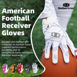 Seibertron Pro 3.0 Elite Ultra-Stick Sports Receiver Glove Football Gloves Youth and Adult White XXS
