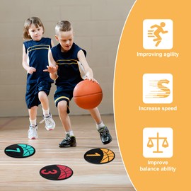 FMTYAOIU Basketball Spot Marker, 9" Colorful Anti-Slip Rubber Sports Training Markers, 5 or 10-Pack, Round Flat Floor Markers with Number Dots for Teaching & Training (Numbers 1-10)