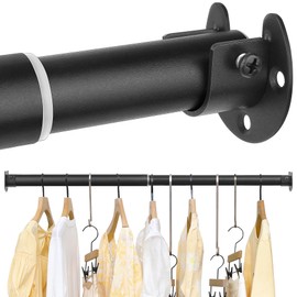 FIRJOY Closet Rods for Hanging Clothes - Heavy Duty, Length Adjustable (Black, 66.5" - 76")