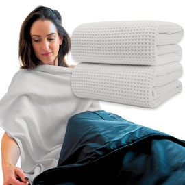 REVIIV Sauna Blanket Towel Insert - 2 Pack Light Grey 100% Cotton Waffle - Home Infared Sauna Sessions without The Cleanup - Absorbent and Quick-Drying Sauna Towels