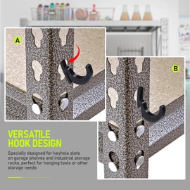 KIBBEH 16 Pcs L-Hooks & J-Hooks for Garage Shelving & Industrial Storage Racks,Compatible with Keyhole Slots,UV-Resistant,Supports Up to 40 lbs