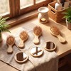 48 Pack Mini Bamboo Hair Brush and Wooden Makeup Mirror