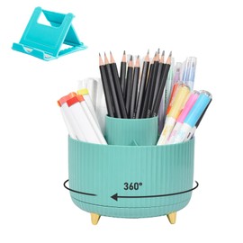 Marte Vanci Rotating Pen Holder for Desk, 360° Rotating Pen holder Desk Organizer with 5 Compartments, Desktop Stationary Storage, Spinning desk organizer for Office, School, Home (Light Blue)