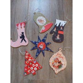 Bethany Lowe Set of 6 Retro-Inspired Christmas Cardboard Ornament