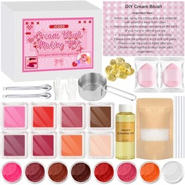 Jcoos Kit De Rubor Casero, Kits Para Crear Colorete En Crema, Sombra De Ojos, Labios Con Acabado Húmedo Con Cera De Abeja, Aceite De Almendras Dulces, Pigmento De 8 Colores, Maquillaje En Borlas,