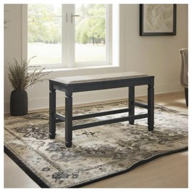 Signature Design by Ashley Tyler Creek Urban Farmhouse Counter Height Upholstered Dining Bench, Almost Black