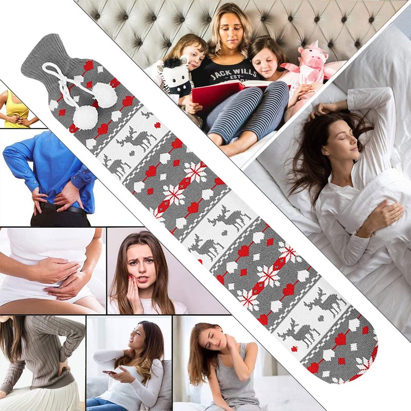 Abnaok Long Hot Water Bottle with Soft Cover, Pure Natural