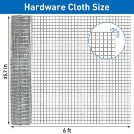 Hardware Cloth,Chicken Wire Fence,1/2 inch 15.7in x 6ft Galvanized Welded Cage Wire for Bird Wire Gopher Wire Rabbit Wire Snake Fence Poultry Netting Cage Screen
