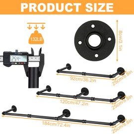 Duscdesp Wall Mounted Clothes Rail Industrial Clothes Rack Heavy Duty Clothes Rail Metal Hanging Rails for Clothes Clothing Rack for Bedroom Cloakroom (180CM)