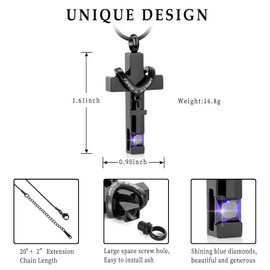 Imrsanl Crystal Cross Necklace for Ashes - Stainless Steel Keepsake Cremation Jewelry - Religious Cross Memorial Urn Necklace for Pet Human Ashes Pendant, Stainless Steel, No Gemstone