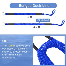 Bungee Dock Lines for Boats - 2 Pack 3ft Boat Ropes with Clips, Heavy Duty PWC Accessories for Jet Ski, Pontoon, SeaDoo & Kayak, Marine Grade Mooring Rope