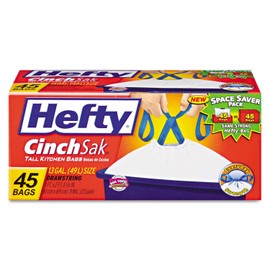 Hefty Tall Kitchen Drawstrings Bags, Odor Block Scent Free 13 Gallon 45 Ea (Pack of 6)