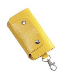 PU Leather Key Organiser Wallet, Key Holder Case with Card Storage, Split Ring Design (Yellow)