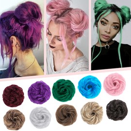 Silk-co Synthetic Hair Bun Extensions Hairpiece 45g Thick Messy Hair Scrunchies for Women Updo ponytail Extensions - Pink Scrunchie