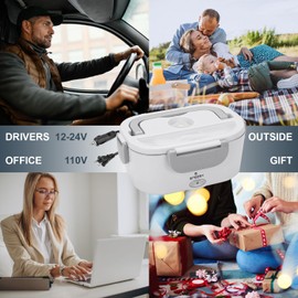 Electric Lunch Box for Adults 80W, Portable Food Warmer 12/24/110V, SS Container & Cutlery, 1.5L Heating Lunch Box for Work Truck Car, Loncheras para Hombres de Trabajo, Fast Portable Heated Lunch Box