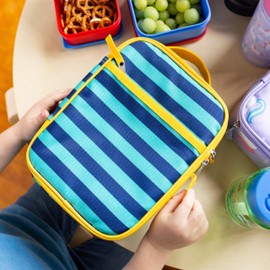 Wildkin ECO rPET Original Lunch Bag for Boys and Girls, Perfect for Elementary Stylish Reusable Lunch Bag, Insulated with Mesh Pocket, Keep Your Food Fresh for School & Travel - Blue Stripes