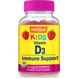 WellYeah Kids Vitamin D3 Gummies - 1000 IU (25 mcg)- Supports Bone Strength and Immunity - Non-GMO, Gluten-Free - Strawberry Flavor - Nutritional Supplement - 60 Servings