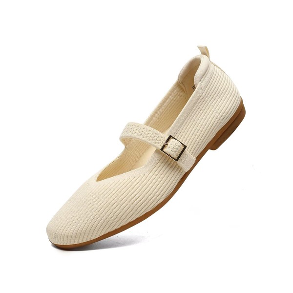 ZUXYAFU Women's Mary Jane Ballet Flats Square Toe Comfortable Dressy