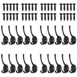 Bohaner 20Pcs Double Coat Hook Classic Antique Industrial Style Vintage Cast Iron Hanger Wall Hooks Clothes Hat Hooks Robe Hooks Wall Mounted Hook