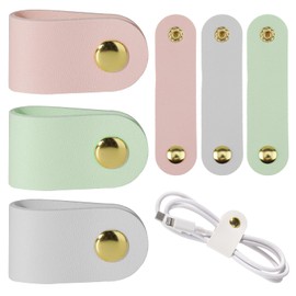 6pcs Leather Cord Organizer Reusable Cable Straps PU Leather Cable Organizer Phone Cord Ties Charging Cord Power Cord Headphone Travel Organizer USB Holder Multipurpose Cord Holder Snap Closure