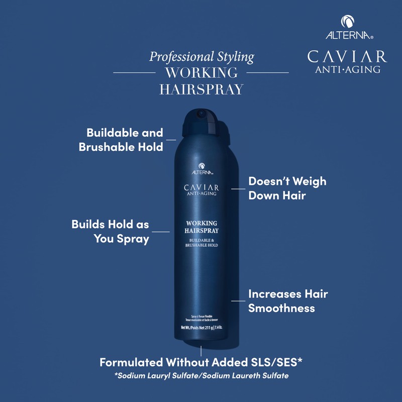 Alterna Caviar Working Hairspray | Buildable, Brushable Hold | Helps