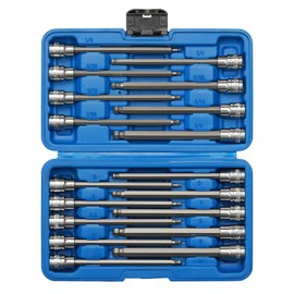 EMENTOL 18PCS 3/8" Drive Long Ball-End Hex Bit Socket Set, CR-V, S2 Steel, SAE/Metric, Extra Long Allen Bit Socket Set, 1/8 Inch - 3/8 Inch, 3mm - 10mm