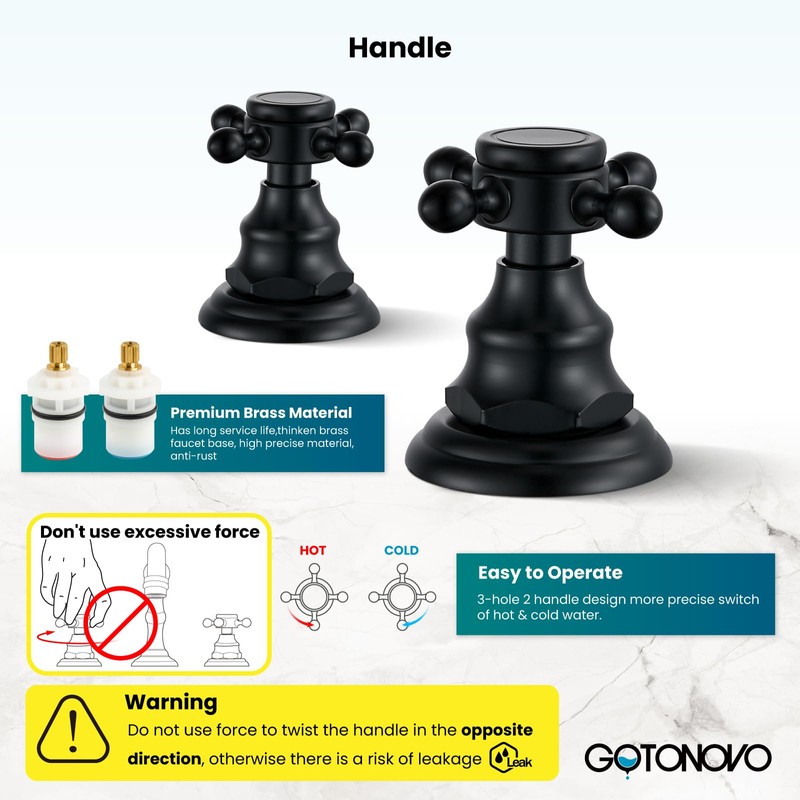 gotonovo 3 Hole Widespread Bathroom Sink Faucet Double Cross Handle