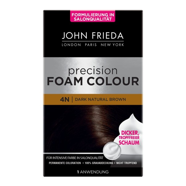 John Frieda Precision Foam Colour - Colour: 4N Dark Natural Brown - Dark Brown - Permanent Foam Colouration - Perfect, Even Coverage - For 1 Application