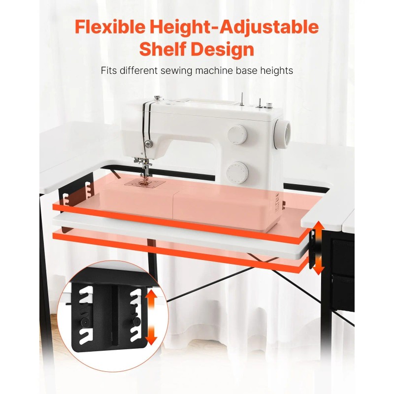 Adjustable Steel Leg Sewing Machine Table Foldable Side Shelf Multipurpose