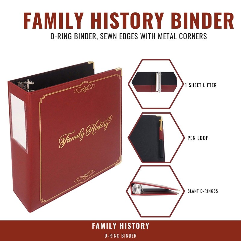 Performore Family History/Genealogy 3 inch Ring Binder, Burgundy, Stitched Padded