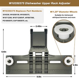 W10350375 UPGRADED Dishwasher Top Rack Adjuster for Kitchenaid Whirlpool Kenmore, W/1.25" Diameter Wheels Upper Rack Replacement Parts Replaces W10250159 W10712395 AP5957560 3516330