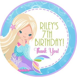 Mermaid Birthday Party Stickers, Mermaid Party Favor Tags, Mermaid Party Decorations (Mermaid 1)