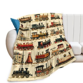 Train Blanket, Steam Train Blanket, Vintage Car Gifts Blankets Stuff Fleece Flannel Plush for Boys Men Women Girls Lovers Adults Soft Bedding Gift for Sofa Bed Office Home Decor 50"x40"