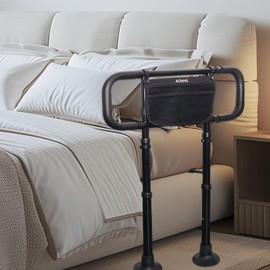 Bed Rails for Elderly Adults Safety with Adjustable Heights Storage Pocket Assist Support Side Railings for Seniors Citizens Slides Under Mattressbed Cane Bed Guard Bed Handles Bars (Black)