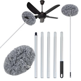 Limpiador de Ventilador de Techo, Plumero de Limpieza, Cepillo de Limpieza y Polvo Reutilizable con Varilla de Extensión de 47" para Limpiar Ventiladores de Techo, Techos Altos, Muebles (Ceniza)